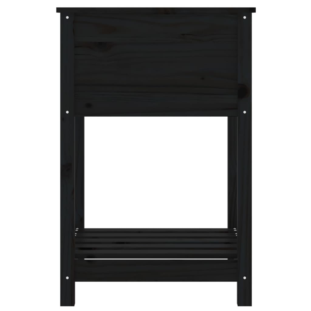 Jardinieră cu raft, negru, 54x54x81 cm, lemn masiv de pin