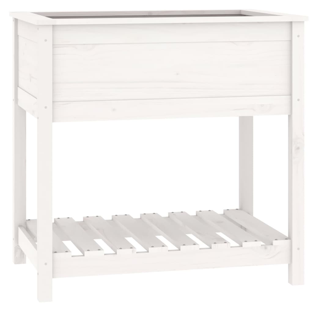 Jardinieră cu raft, alb, 82,5x54x81 cm, lemn masiv de pin