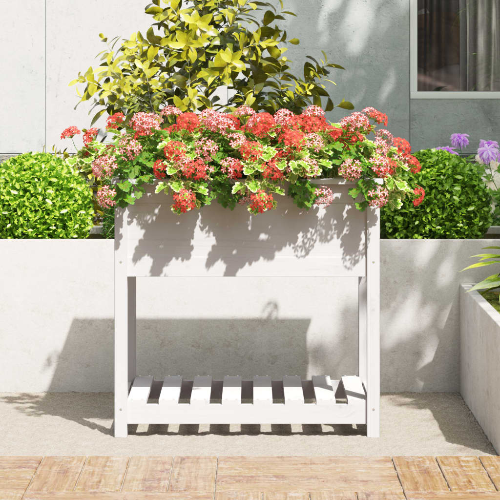 Jardinieră cu raft, alb, 82,5x54x81 cm, lemn masiv de pin