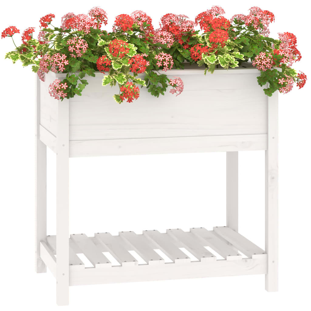 Jardinieră cu raft, alb, 82,5x54x81 cm, lemn masiv de pin