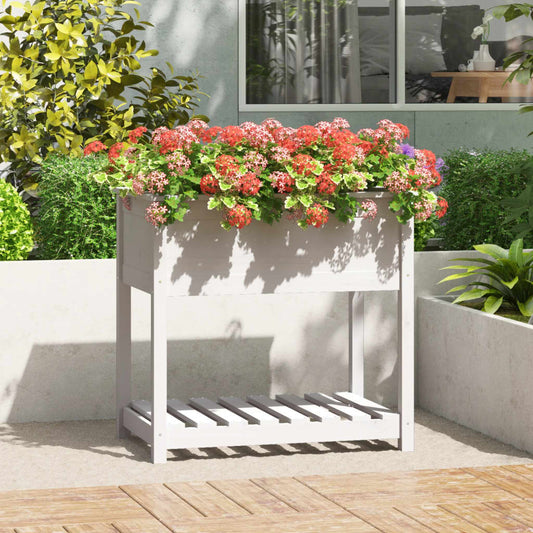 Jardinieră cu raft, alb, 82,5x54x81 cm, lemn masiv de pin