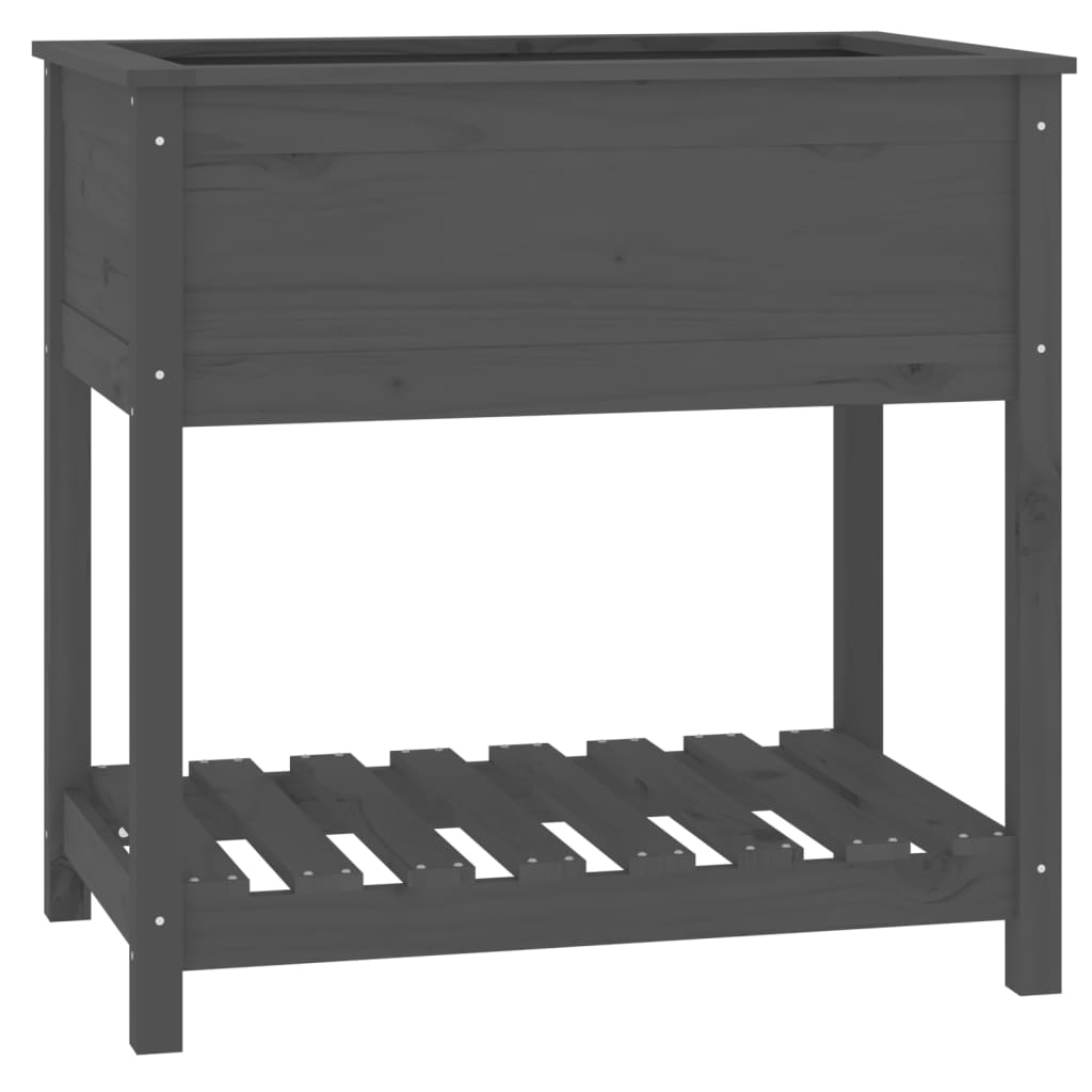 Jardinieră cu raft, gri, 82,5x54x81 cm, lemn masiv de pin