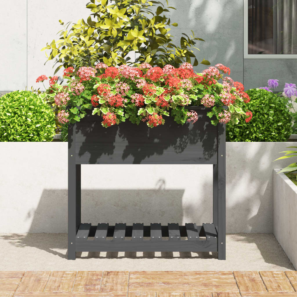 Jardinieră cu raft, gri, 82,5x54x81 cm, lemn masiv de pin