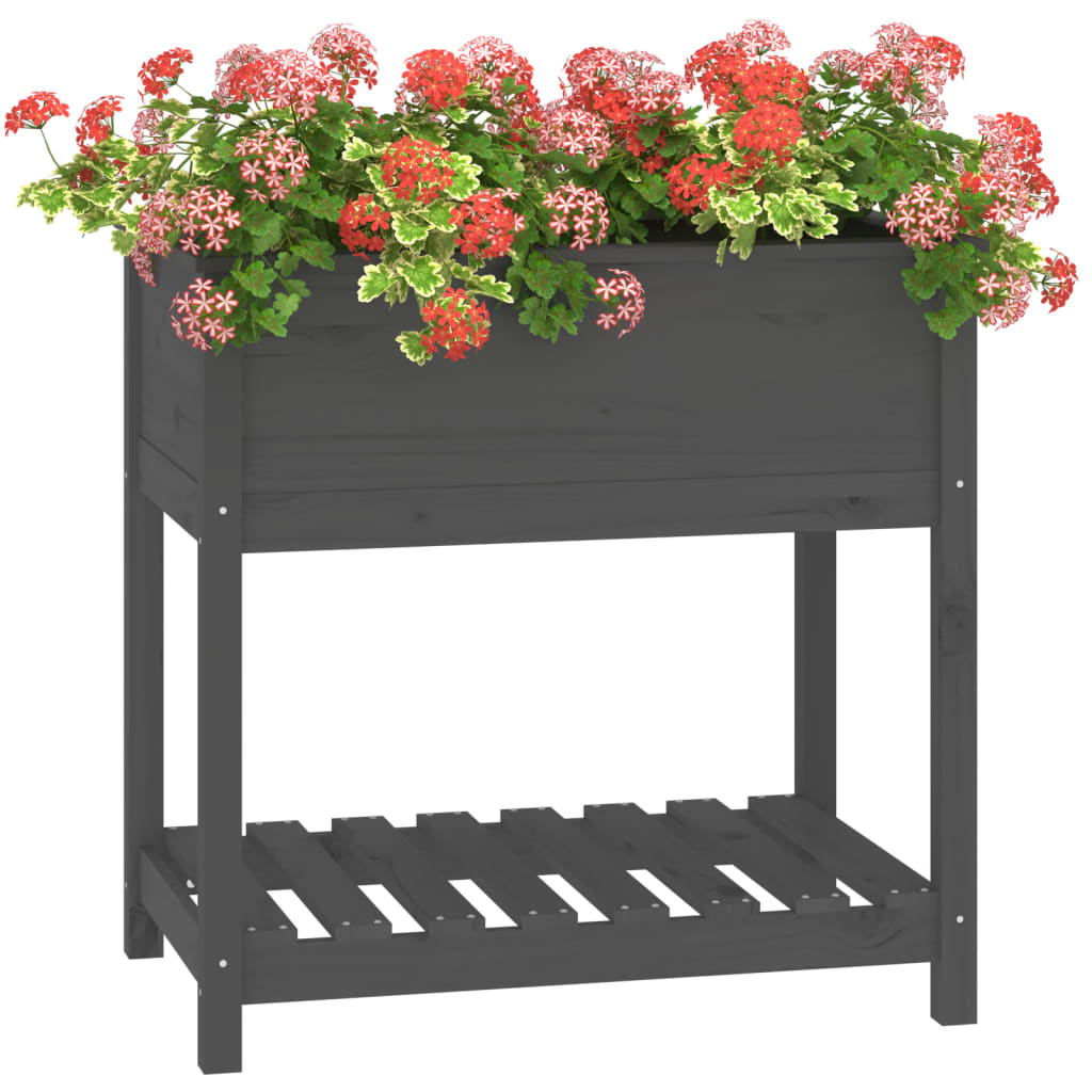 Jardinieră cu raft, gri, 82,5x54x81 cm, lemn masiv de pin