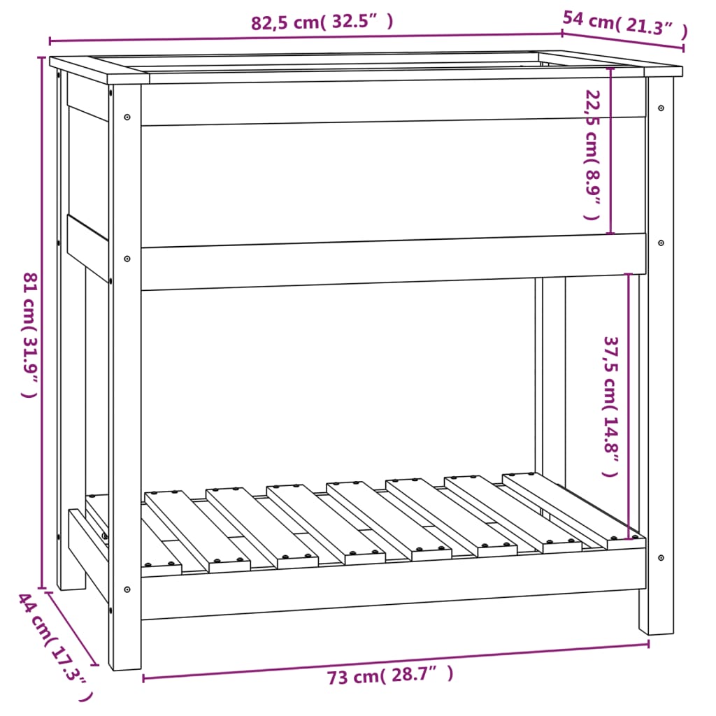 Jardinieră cu raft, gri, 82,5x54x81 cm, lemn masiv de pin