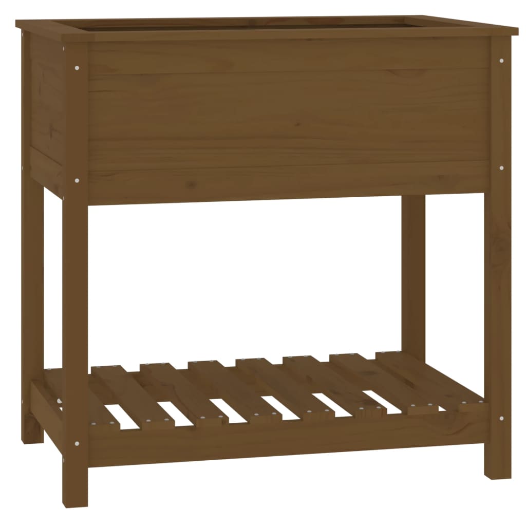 Jardinieră cu raft, maro miere, 82,5x54x81 cm, lemn masiv pin