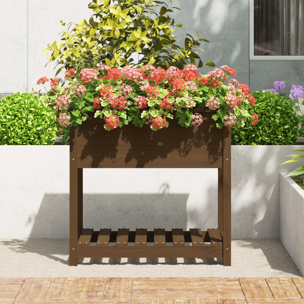 Jardinieră cu raft, maro miere, 82,5x54x81 cm, lemn masiv pin
