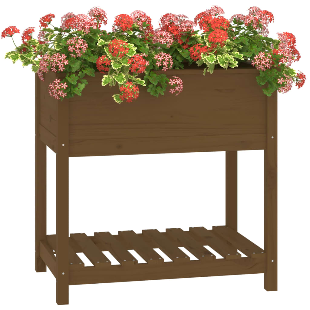 Jardinieră cu raft, maro miere, 82,5x54x81 cm, lemn masiv pin