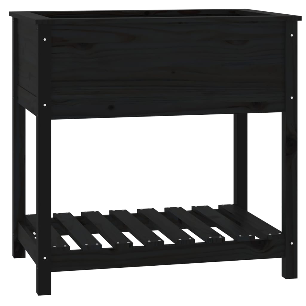 Jardinieră cu raft, negru, 82,5x54x81 cm, lemn masiv de pin