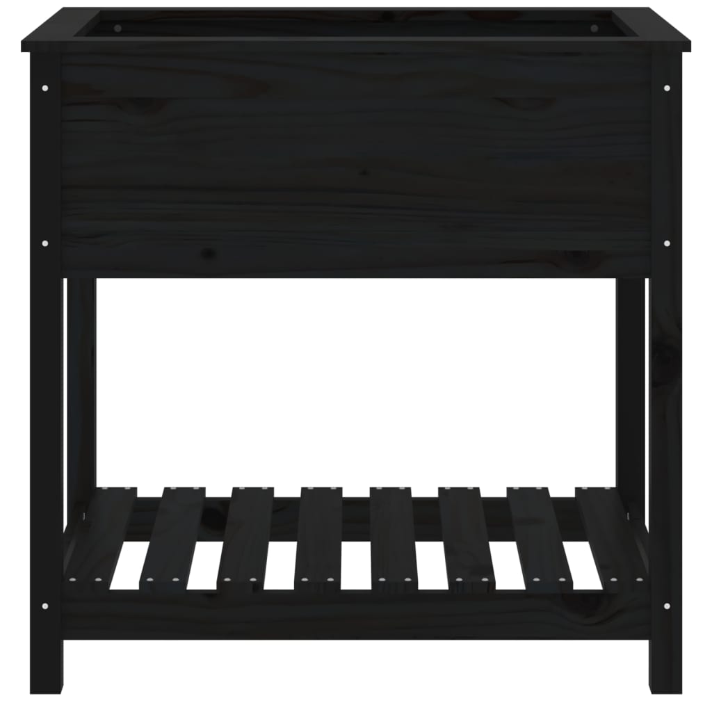 Jardinieră cu raft, negru, 82,5x54x81 cm, lemn masiv de pin
