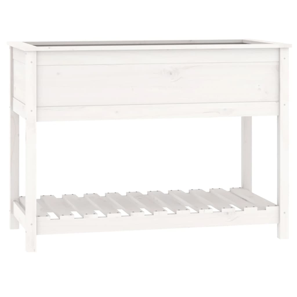Jardinieră cu raft, alb, 111,5x54x81 cm, lemn masiv de pin