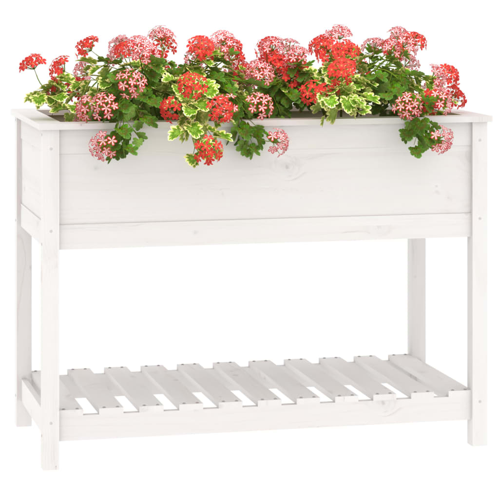 Jardinieră cu raft, alb, 111,5x54x81 cm, lemn masiv de pin