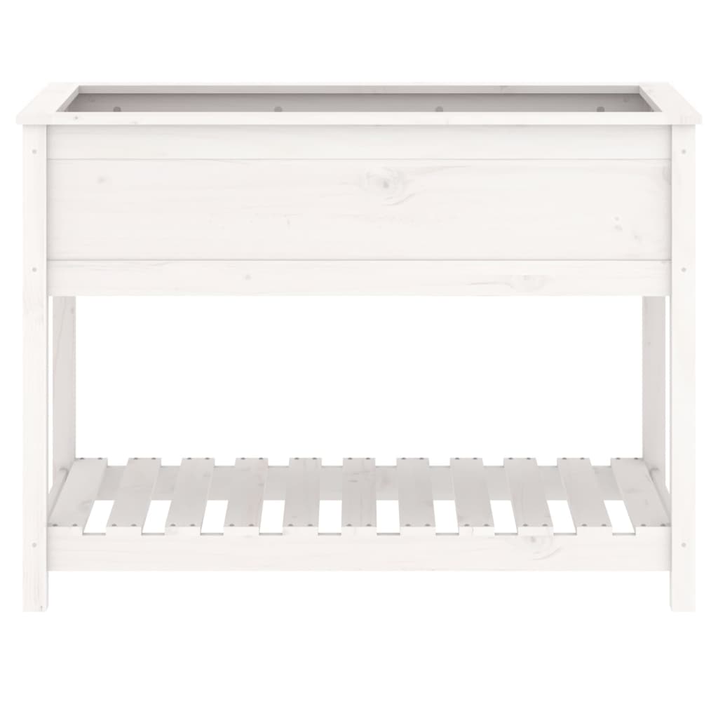 Jardinieră cu raft, alb, 111,5x54x81 cm, lemn masiv de pin