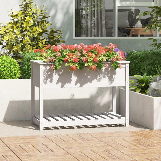 Jardinieră cu raft, alb, 111,5x54x81 cm, lemn masiv de pin