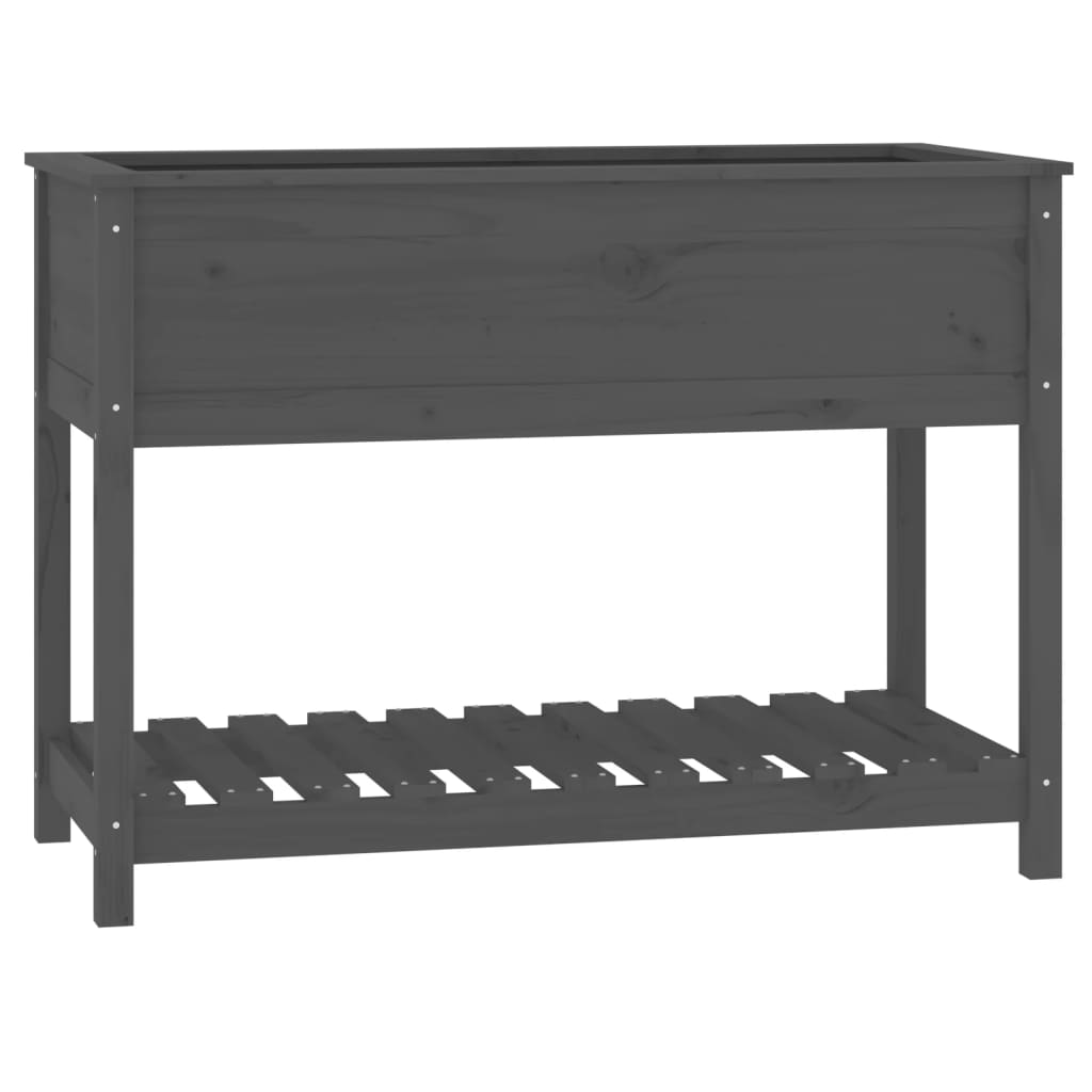 Jardinieră cu raft, gri, 111,5x54x81 cm, lemn masiv de pin
