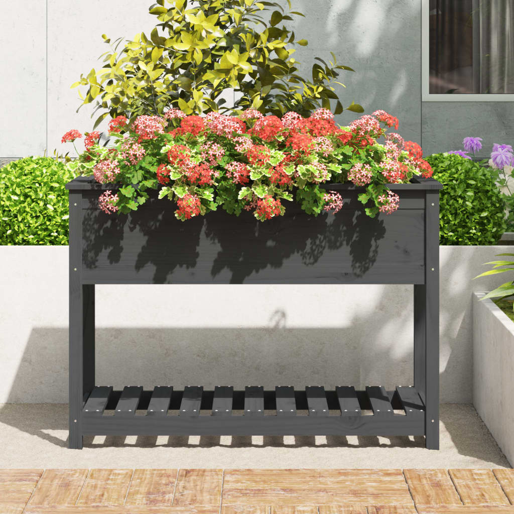 Jardinieră cu raft, gri, 111,5x54x81 cm, lemn masiv de pin