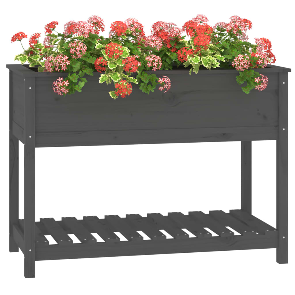 Jardinieră cu raft, gri, 111,5x54x81 cm, lemn masiv de pin