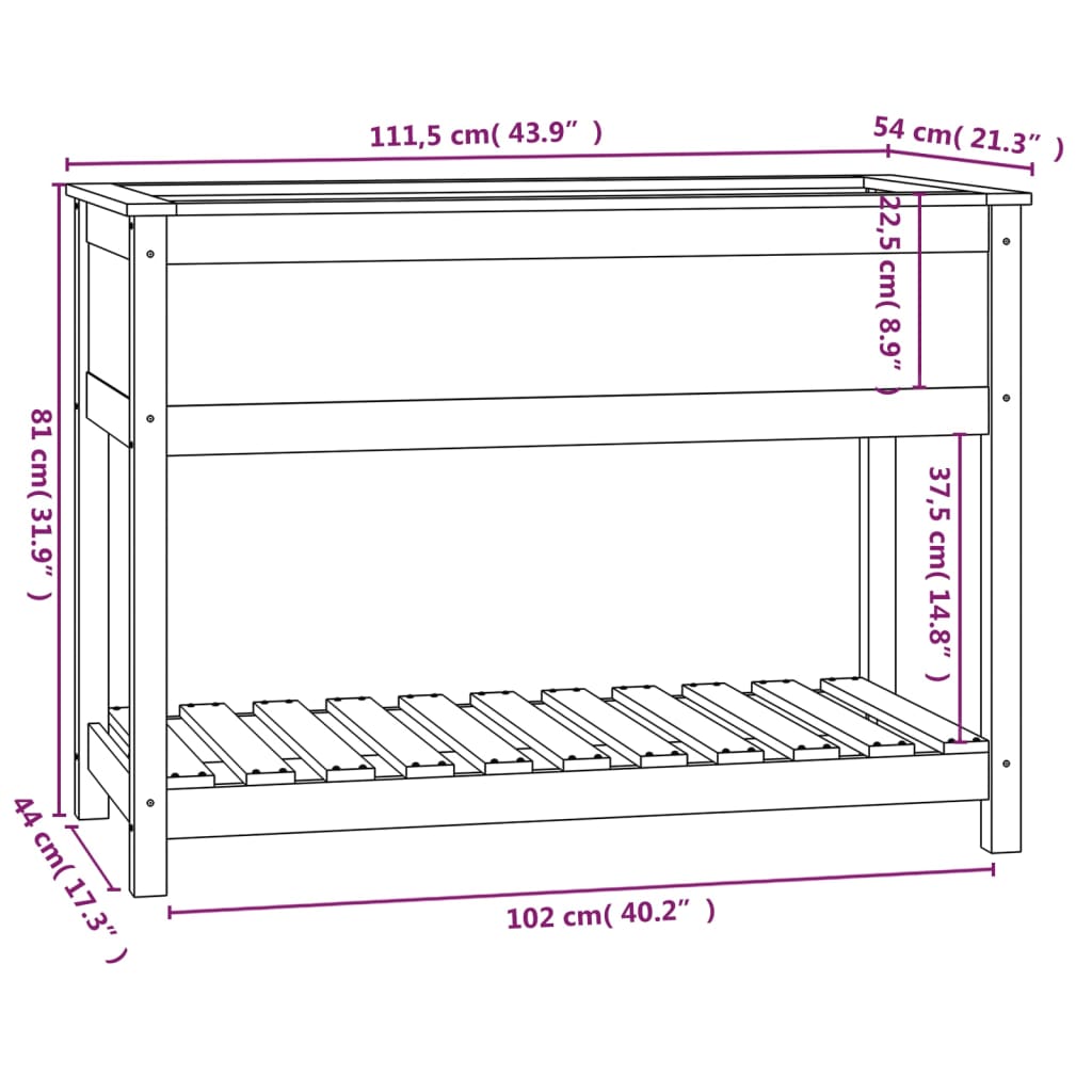 Jardinieră cu raft, gri, 111,5x54x81 cm, lemn masiv de pin
