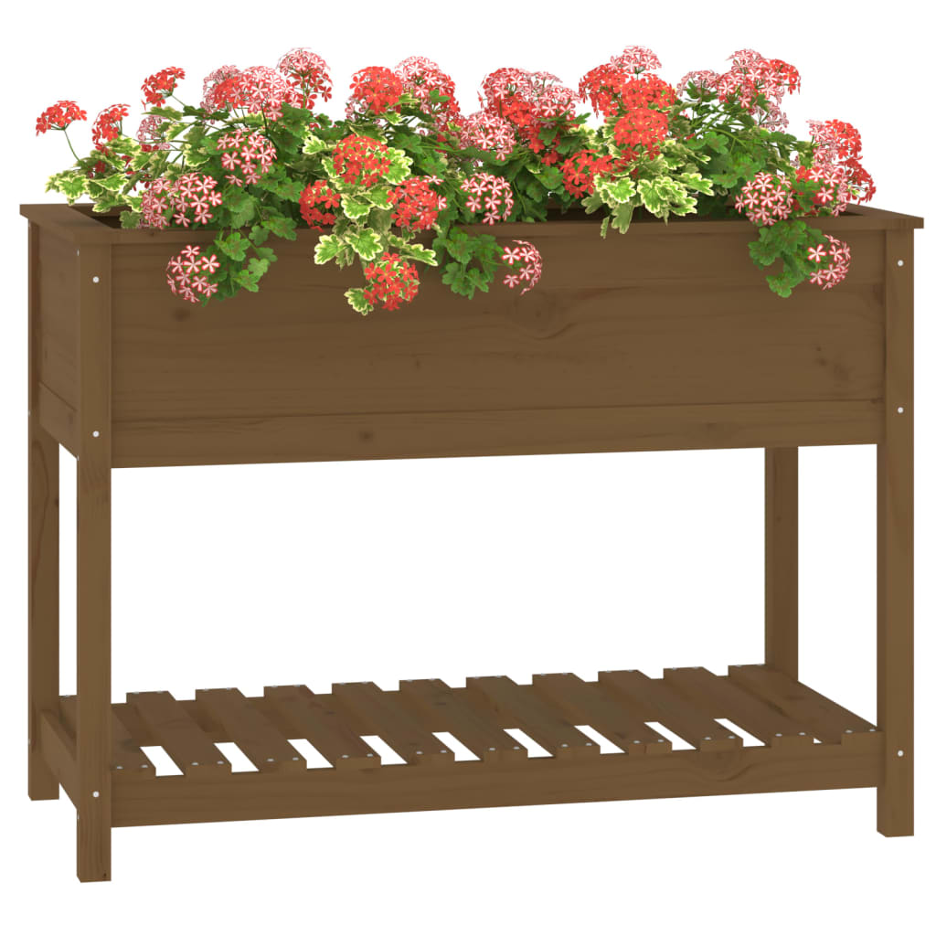 Jardinieră cu raft, maro miere, 111,5x54x81 cm, lemn masiv pin