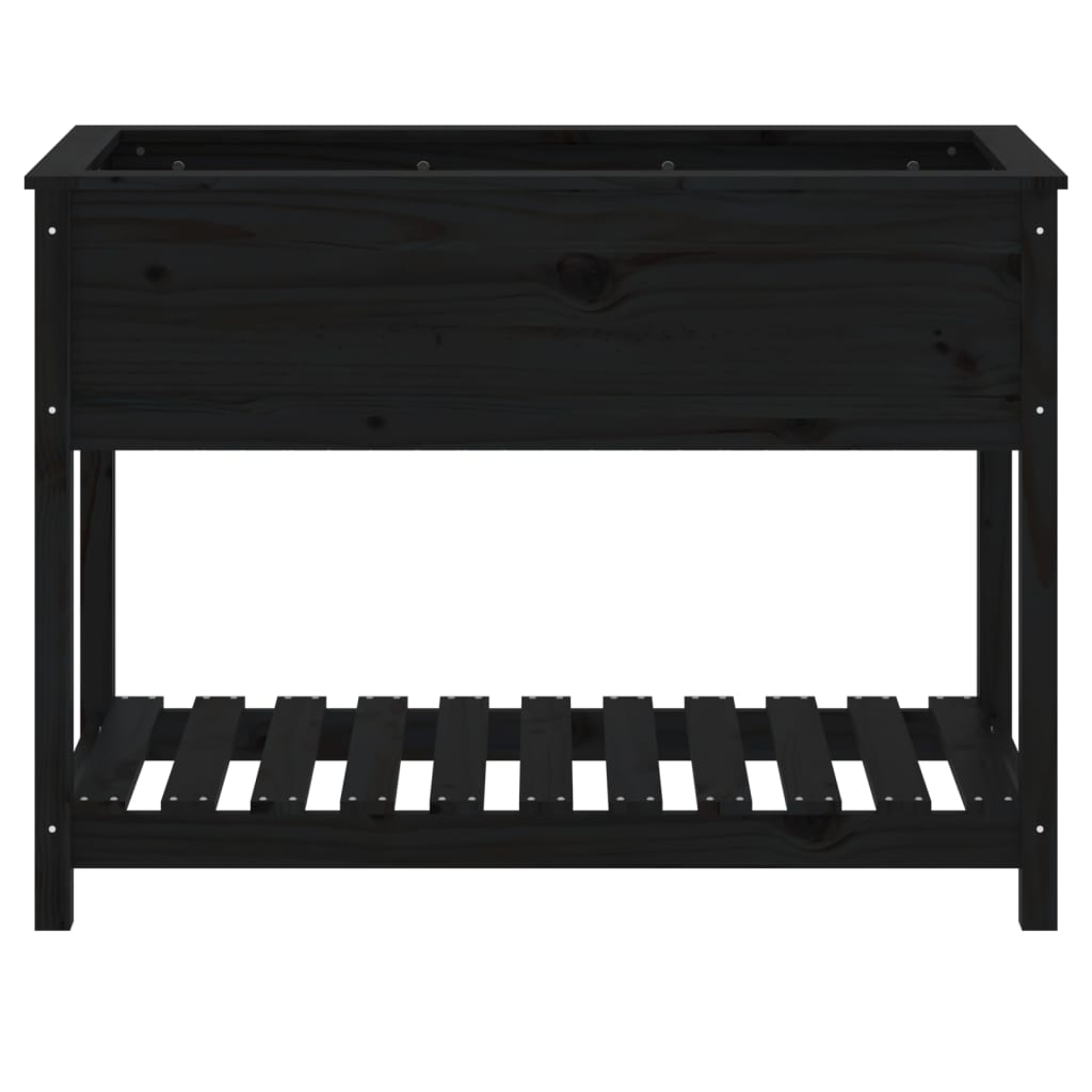 Jardinieră cu raft, negru, 111,5x54x81 cm, lemn masiv de pin