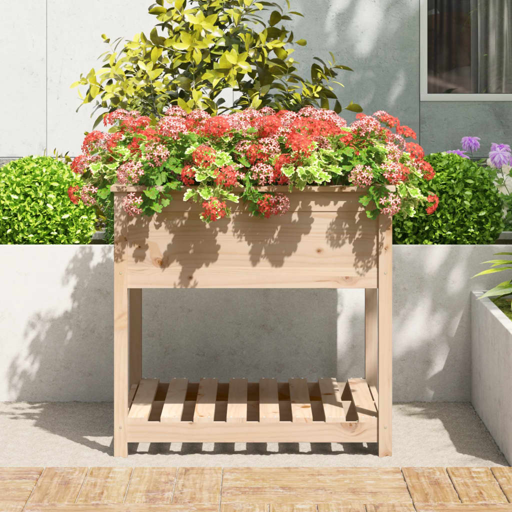 Jardinieră cu raft, 82,5x82,5x81 cm, lemn masiv de pin