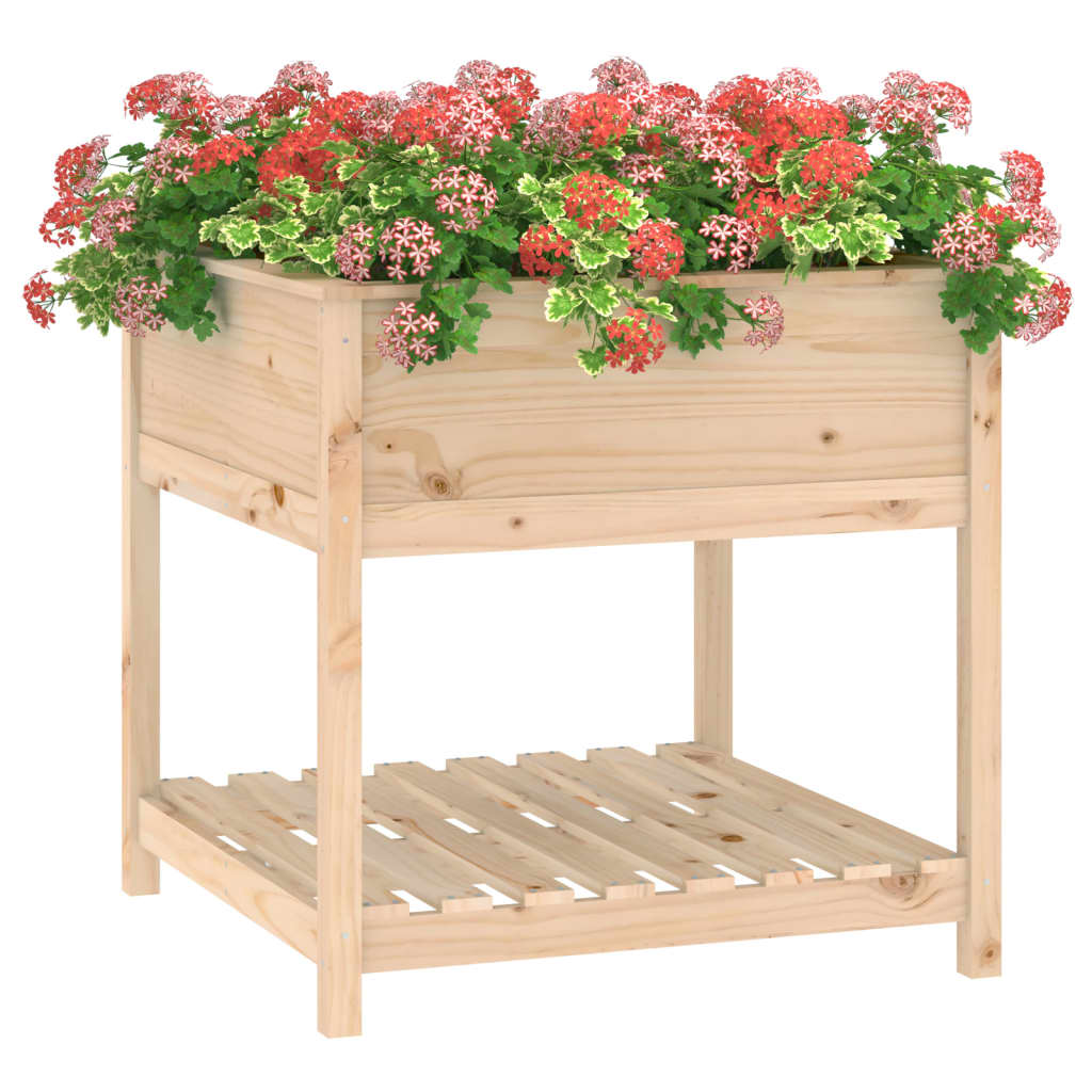 Jardinieră cu raft, 82,5x82,5x81 cm, lemn masiv de pin