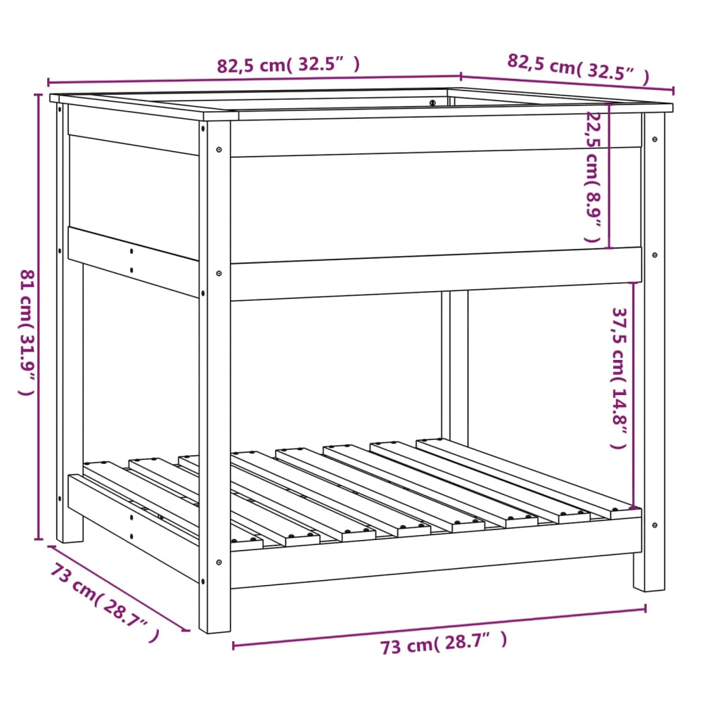 Jardinieră cu raft, 82,5x82,5x81 cm, lemn masiv de pin