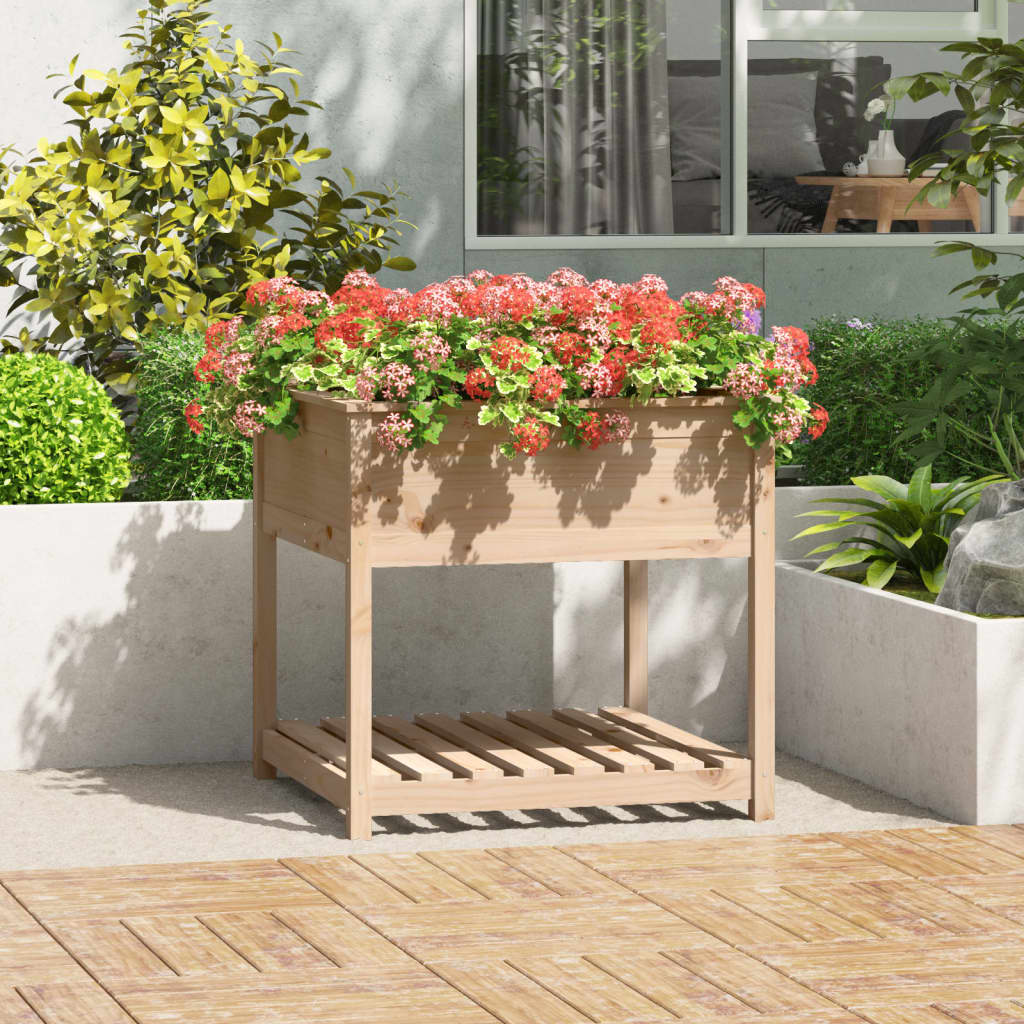 Jardinieră cu raft, 82,5x82,5x81 cm, lemn masiv de pin