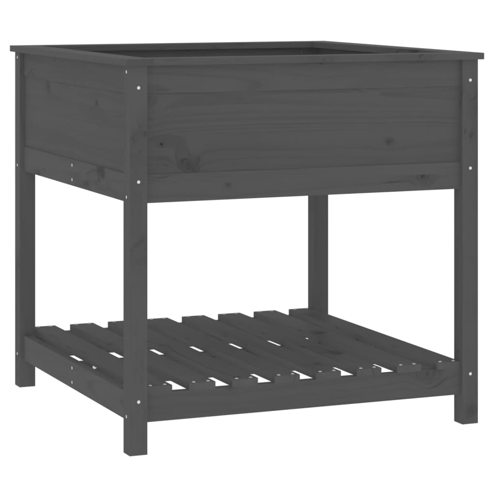Jardinieră cu raft, gri, 82,5x82,5x81 cm, lemn masiv de pin