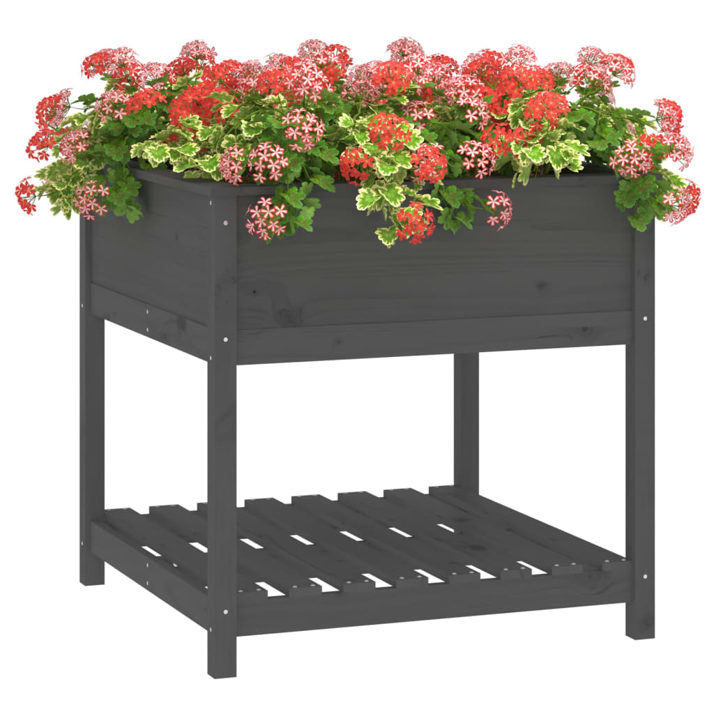 Jardinieră cu raft, gri, 82,5x82,5x81 cm, lemn masiv de pin