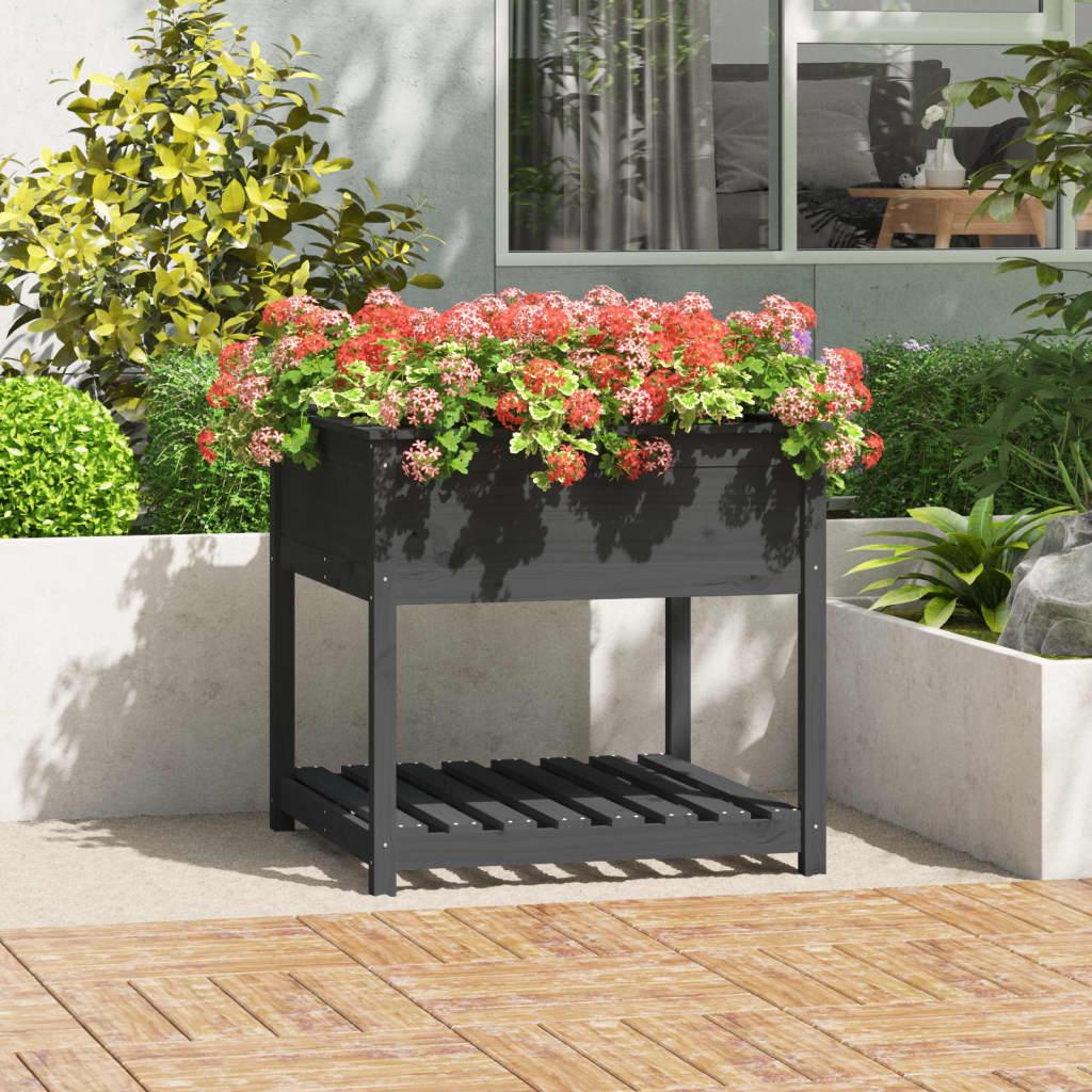 Jardinieră cu raft, gri, 82,5x82,5x81 cm, lemn masiv de pin