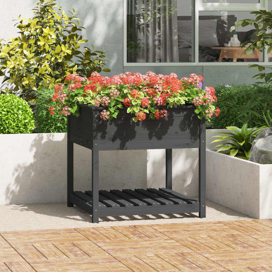 Jardinieră cu raft, gri, 82,5x82,5x81 cm, lemn masiv de pin