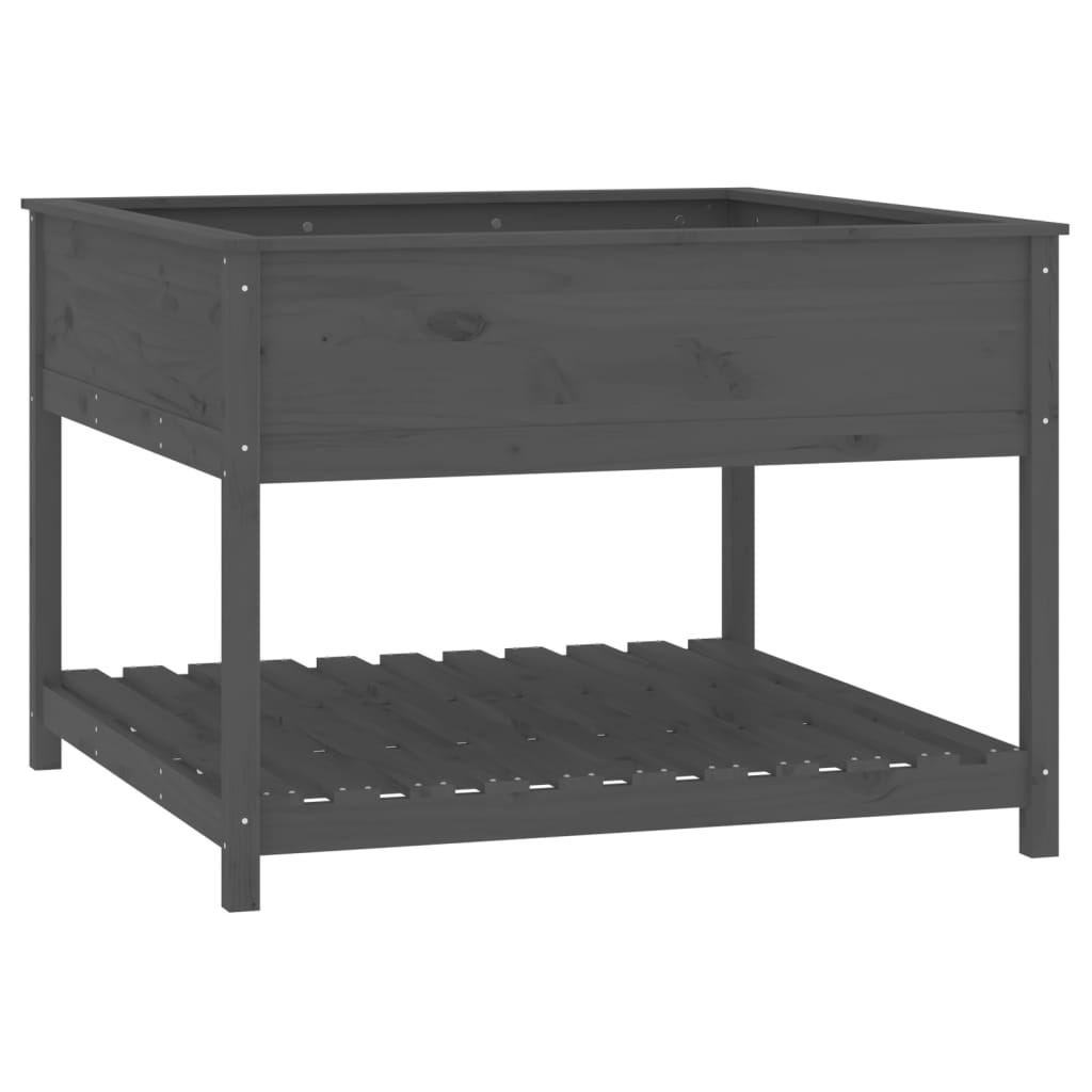 Jardinieră cu raft, gri, 111,5x111,5x81 cm, lemn masiv de pin