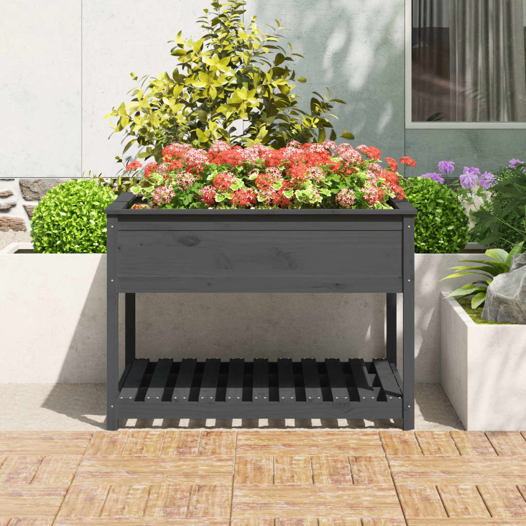 Jardinieră cu raft, gri, 111,5x111,5x81 cm, lemn masiv de pin
