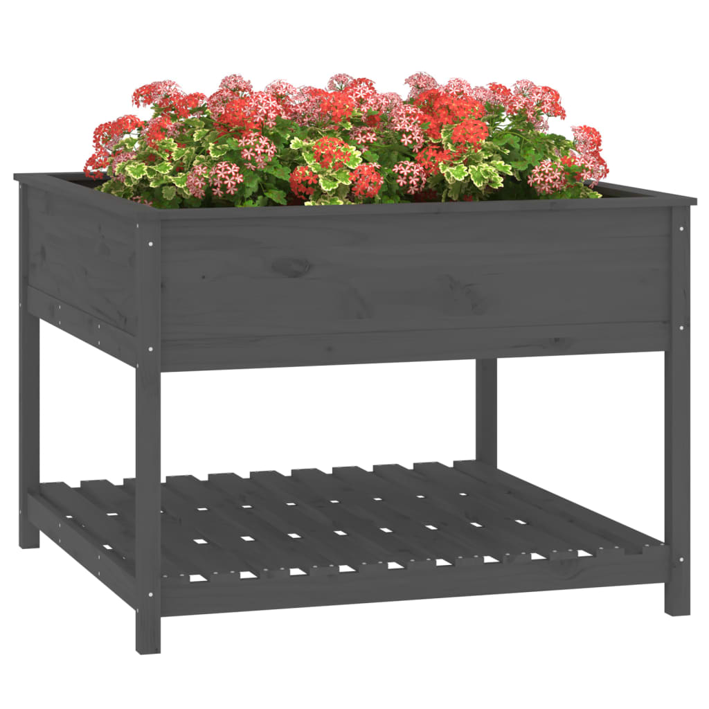 Jardinieră cu raft, gri, 111,5x111,5x81 cm, lemn masiv de pin
