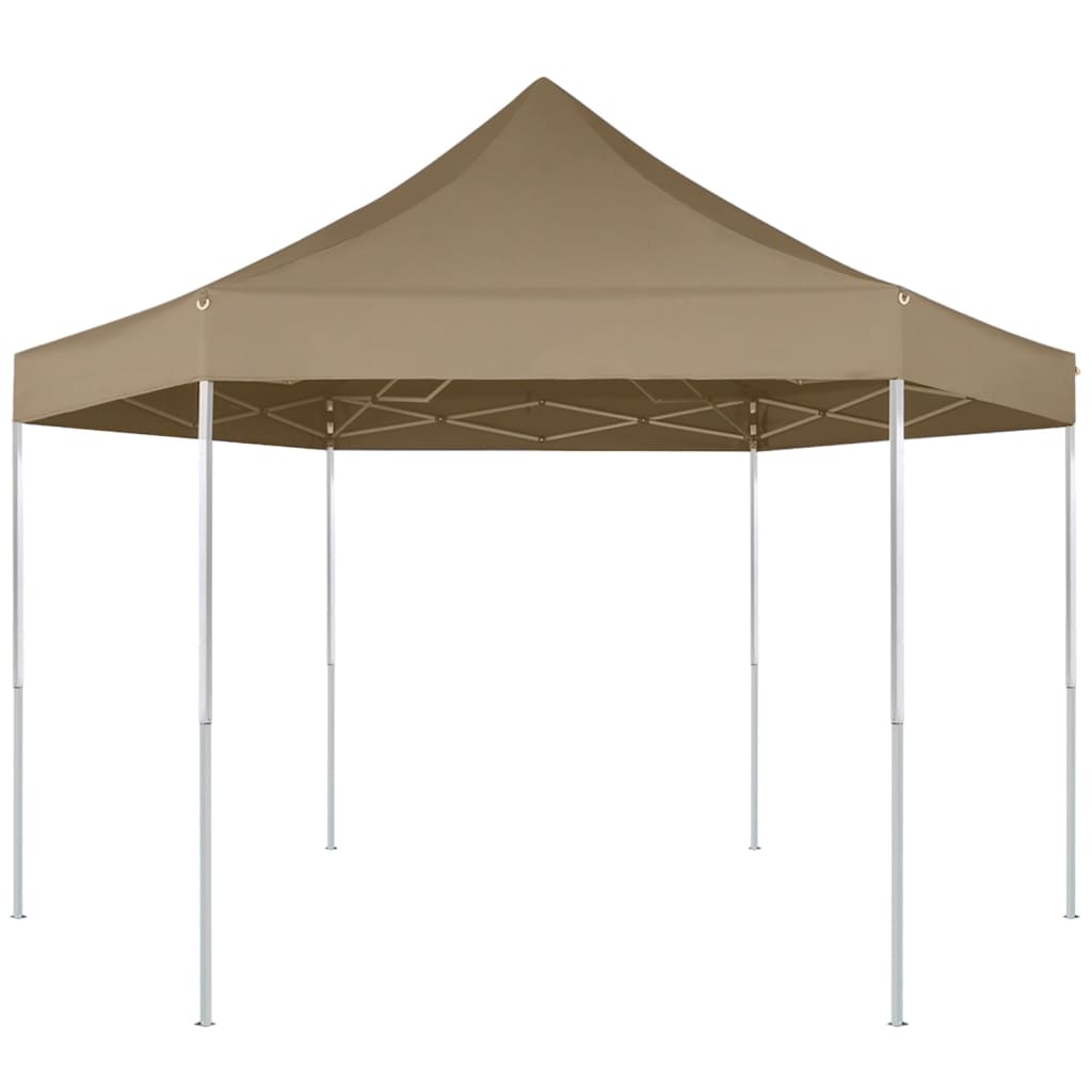 Foișor pliabil hexagonal pop-up gri taupe 3,6x3,1 m 220g/m²
