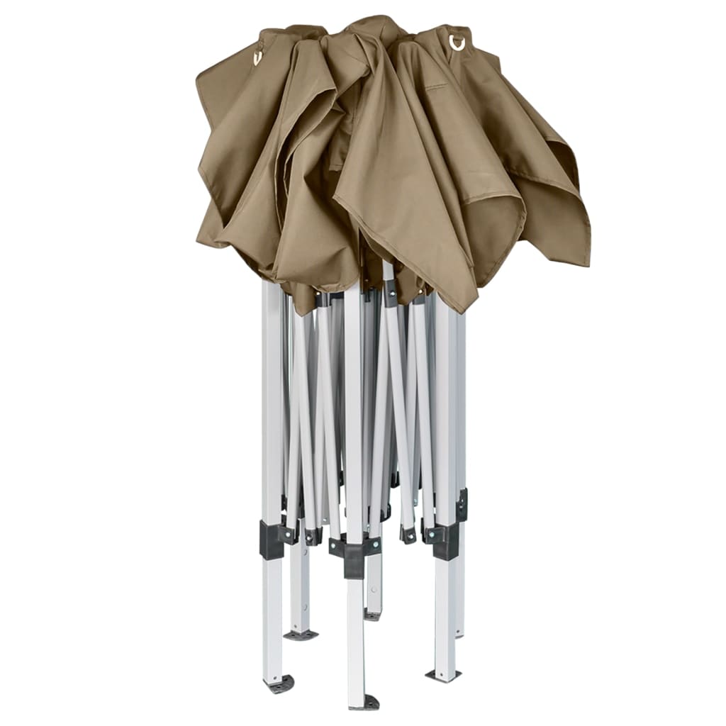 Foișor pliabil hexagonal pop-up gri taupe 3,6x3,1 m 220g/m²