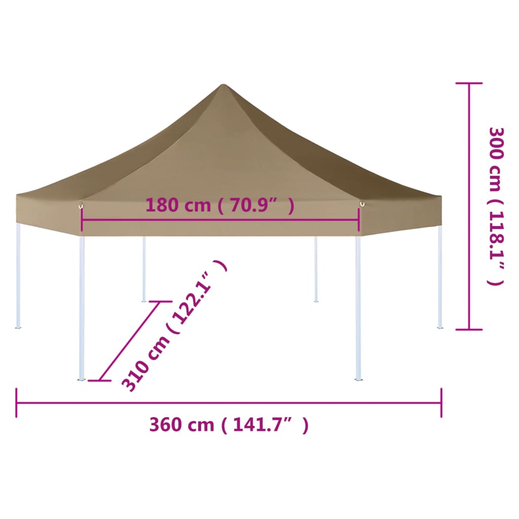 Foișor pliabil hexagonal pop-up gri taupe 3,6x3,1 m 220g/m²