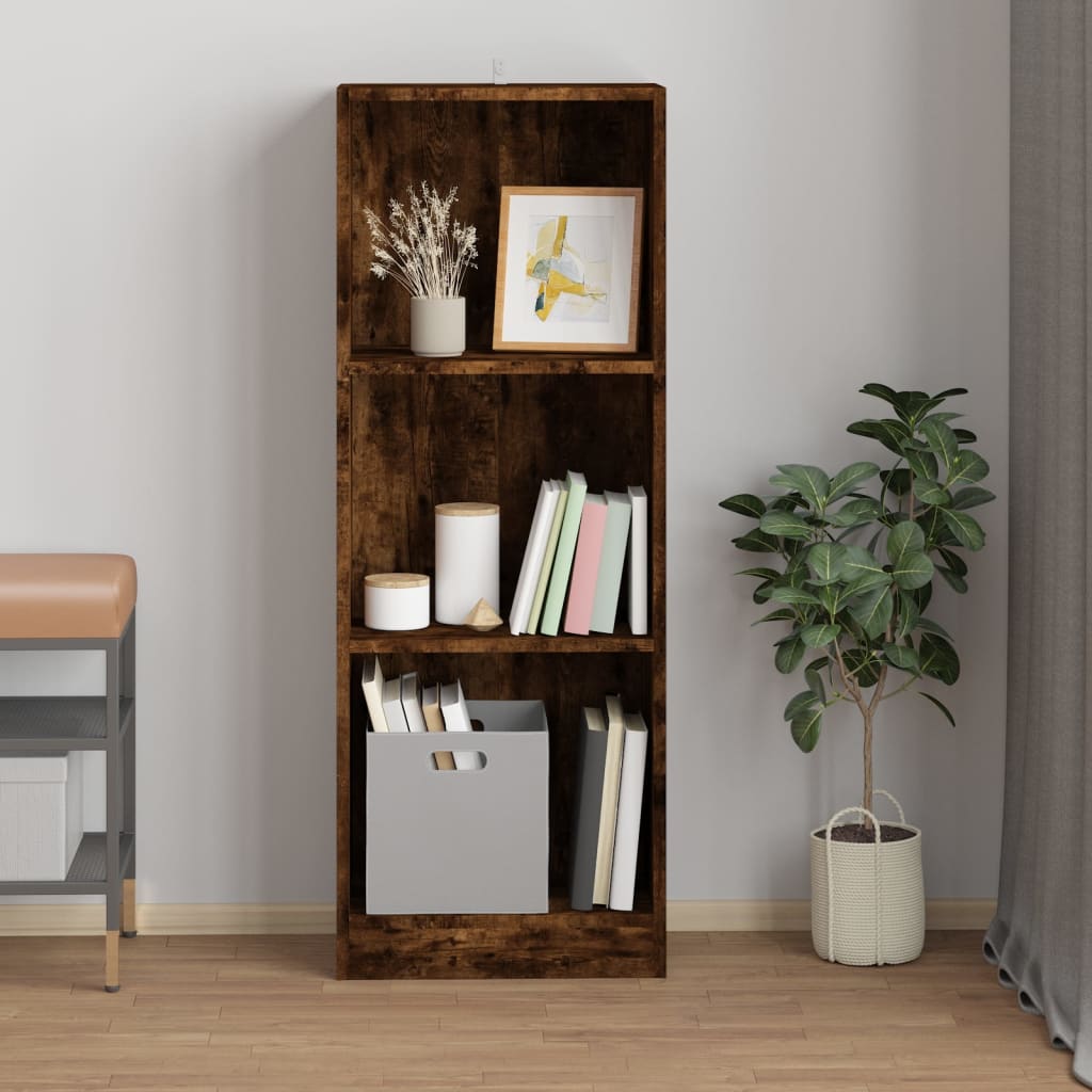 Bookcase 3 levels smoky oak 40x24x109 cm composite wood