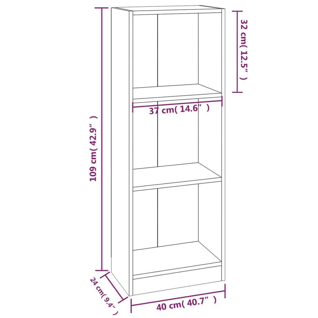 Bookcase 3 levels smoky oak 40x24x109 cm composite wood