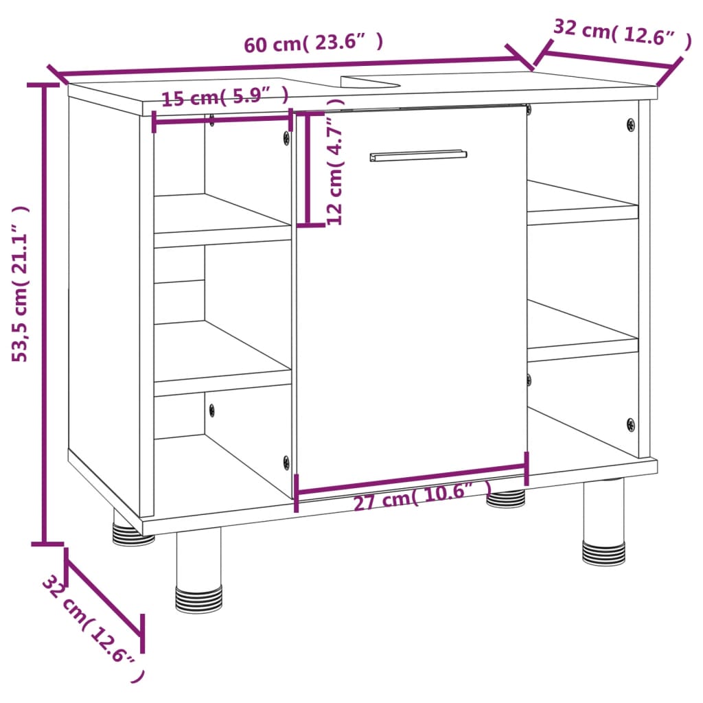 Bathroom cabinet, smoky oak, 60x32x53.5 cm, composite wood