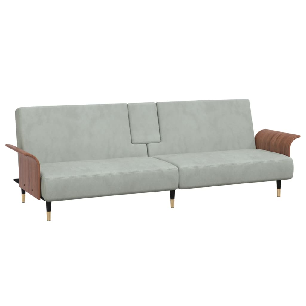 Extendable sofa with cup holders, light grey, velvet