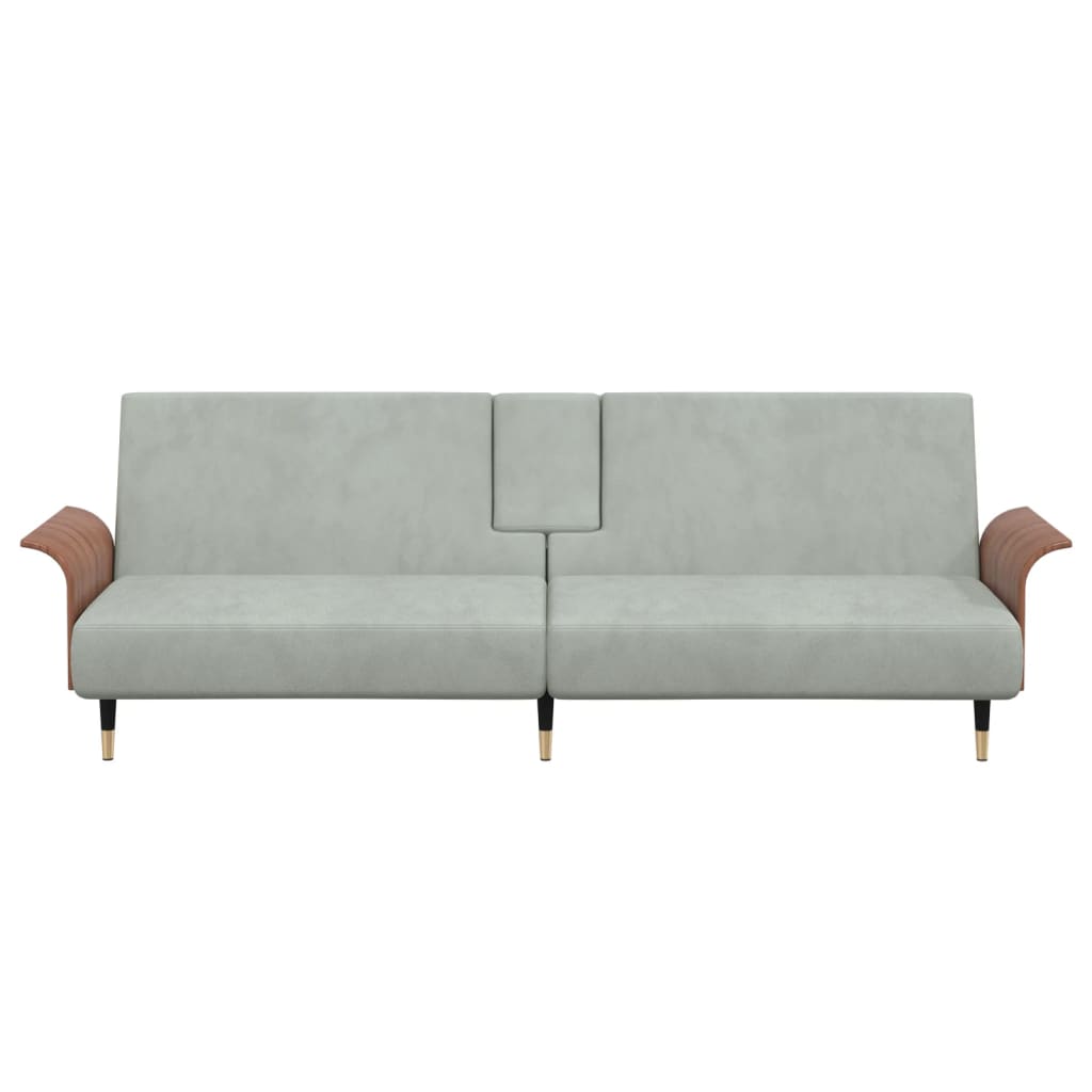 Extendable sofa with cup holders, light grey, velvet