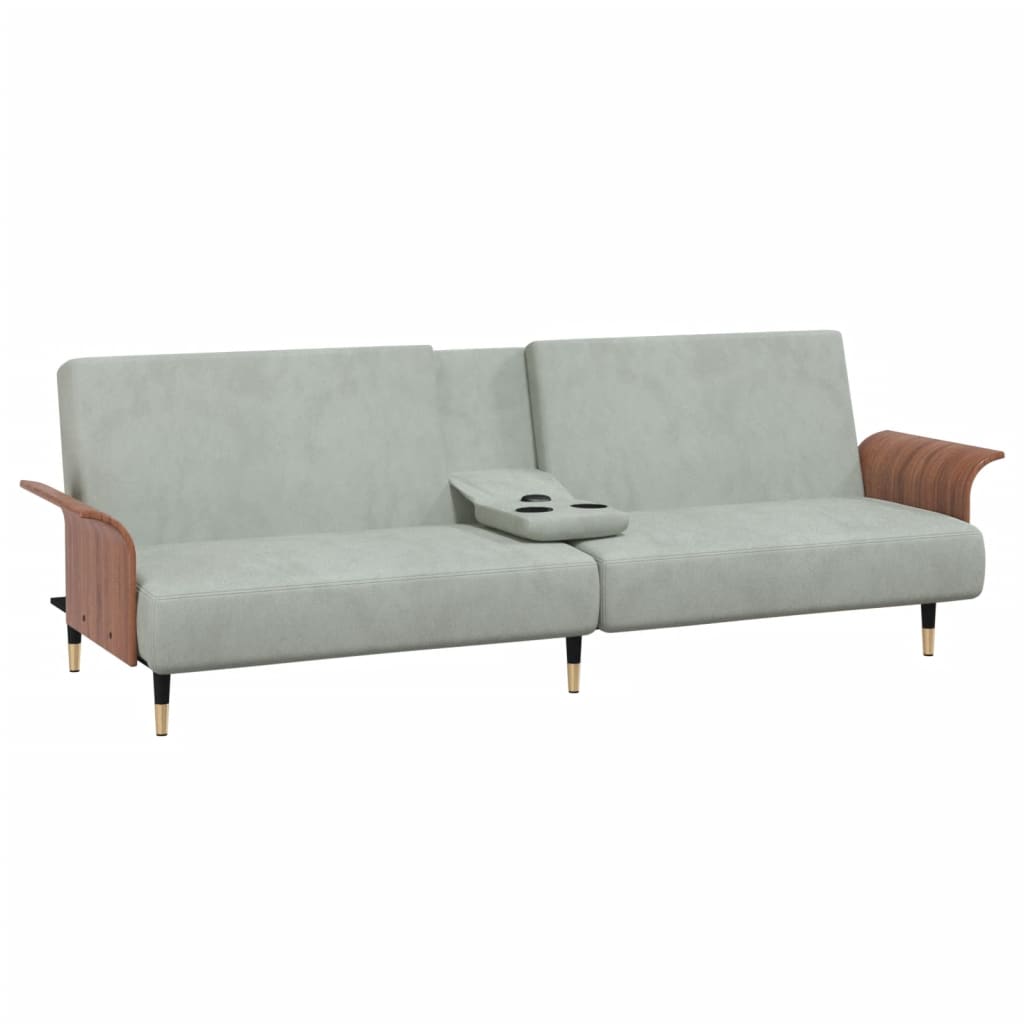 Extendable sofa with cup holders, light grey, velvet