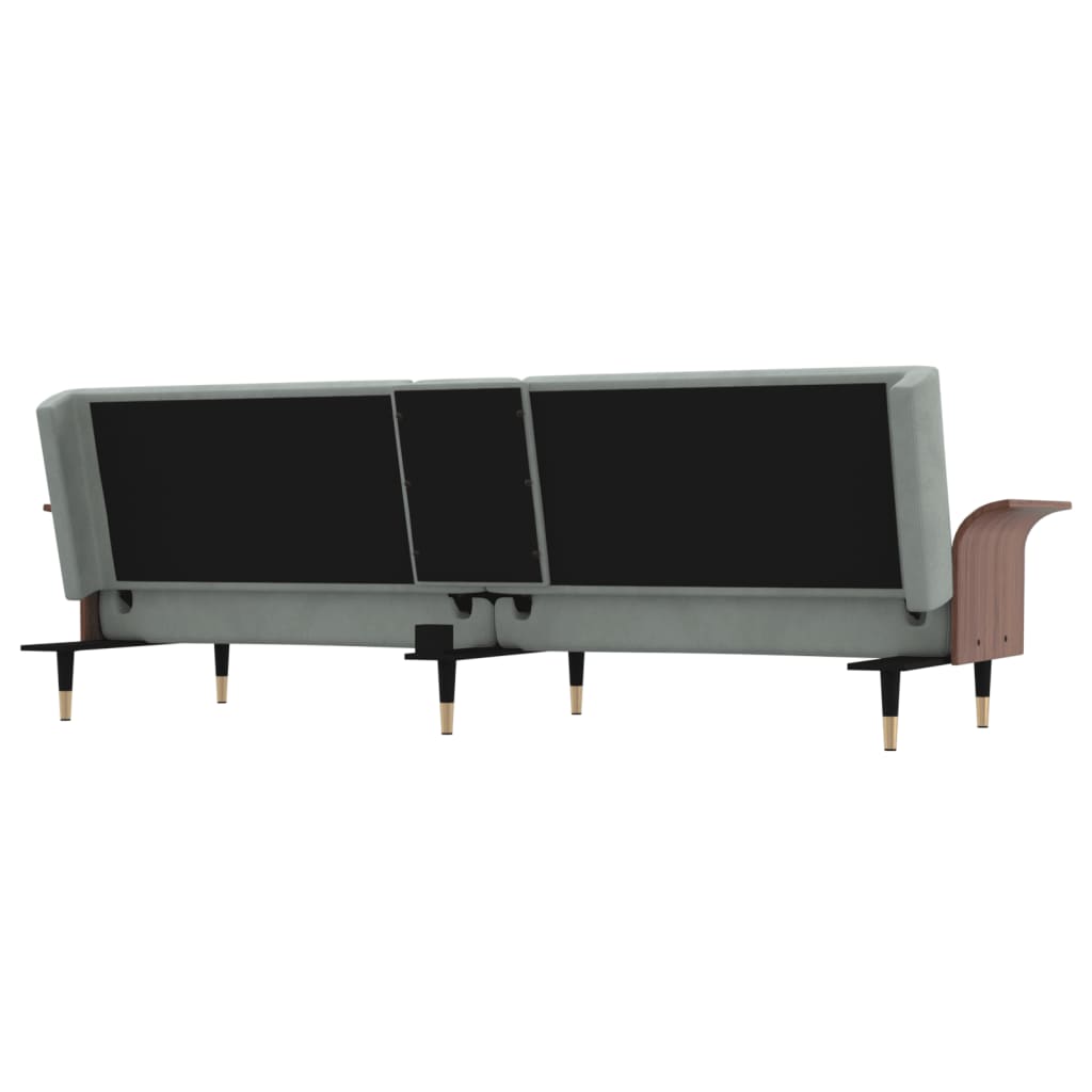 Extendable sofa with cup holders, light grey, velvet