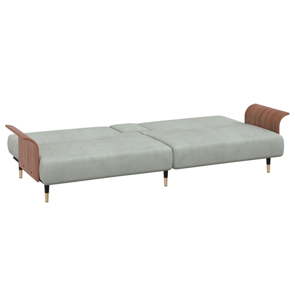 Extendable sofa with cup holders, light grey, velvet