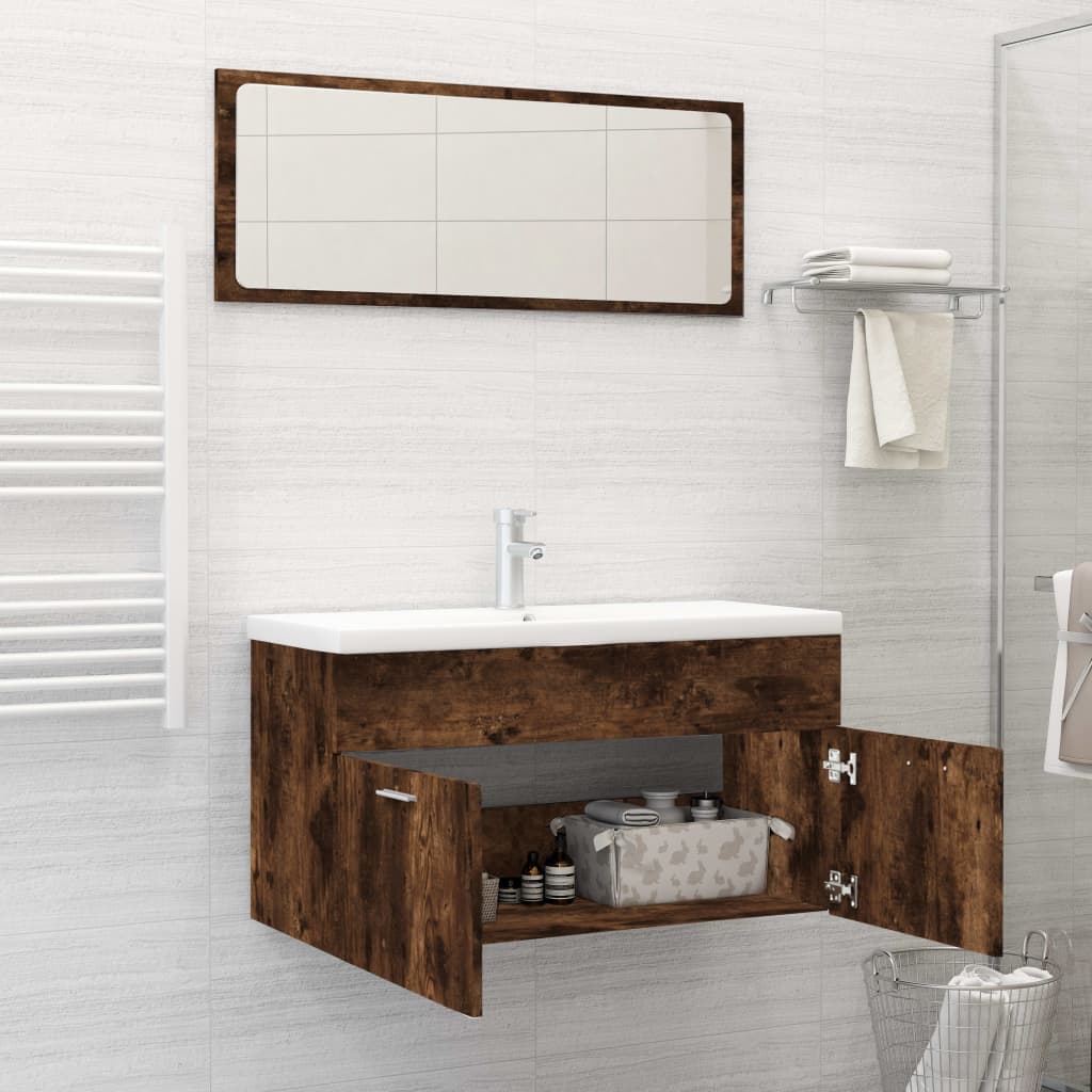 Bathroom furniture set, 2 pieces, smoky oak, processed wood