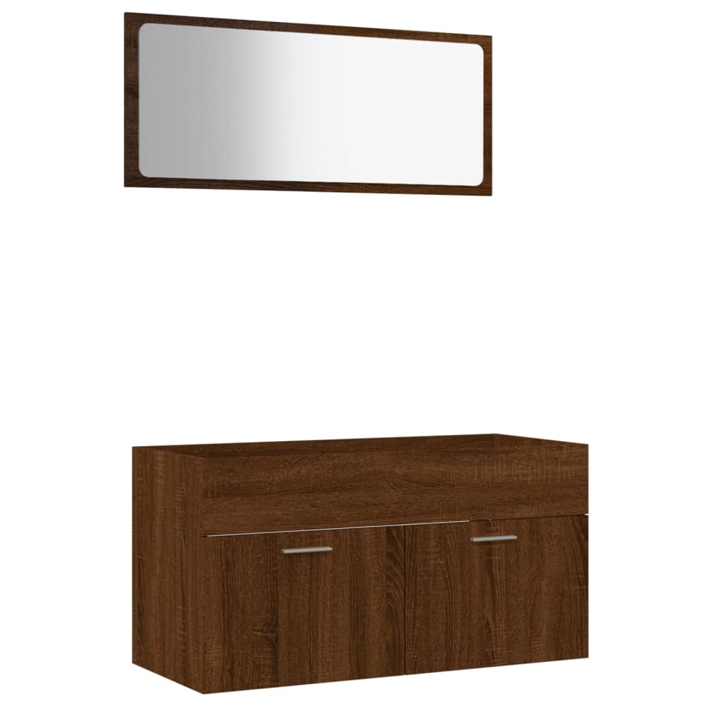 Bathroom furniture set, 2 pieces, brown oak, processed wood