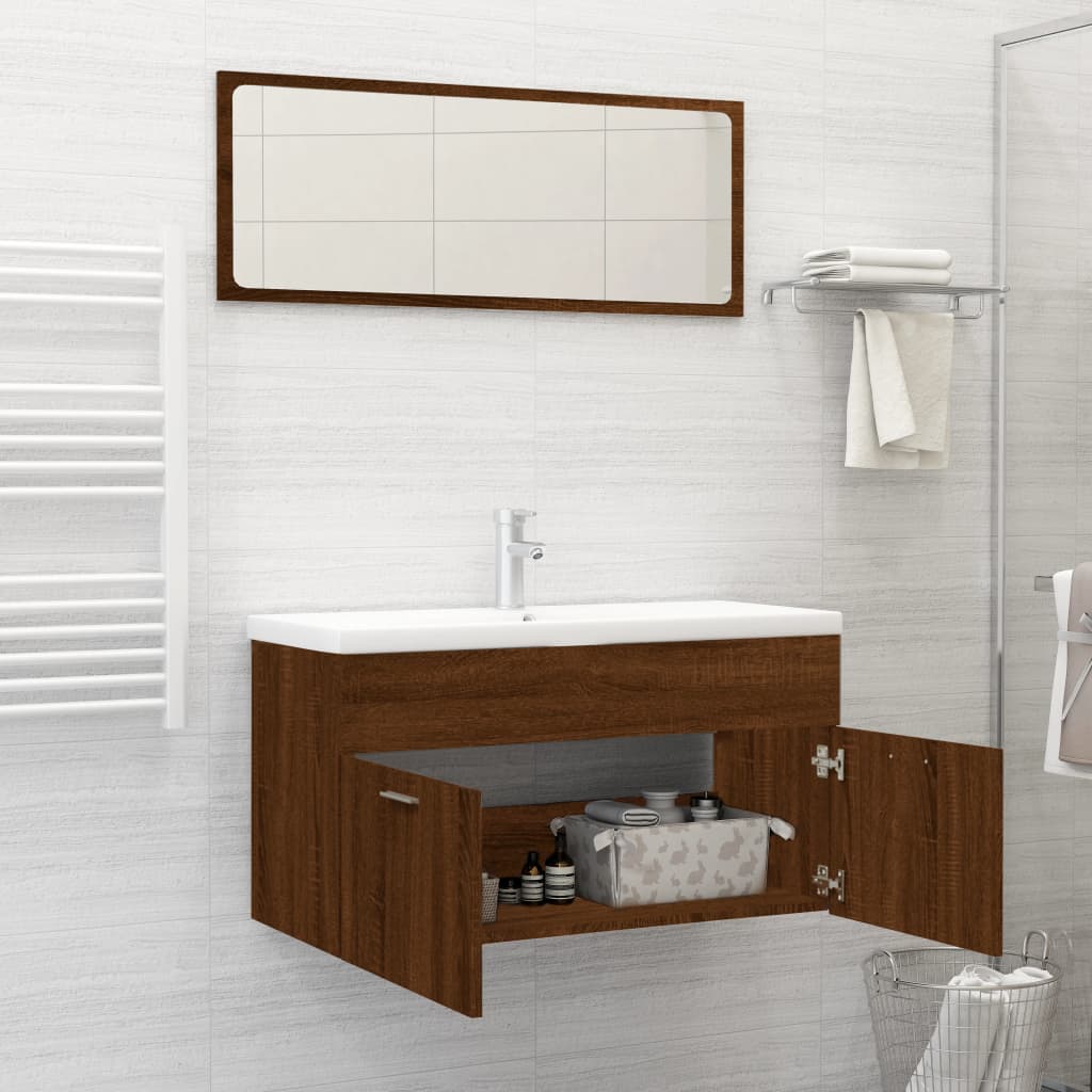 Bathroom furniture set, 2 pieces, brown oak, processed wood