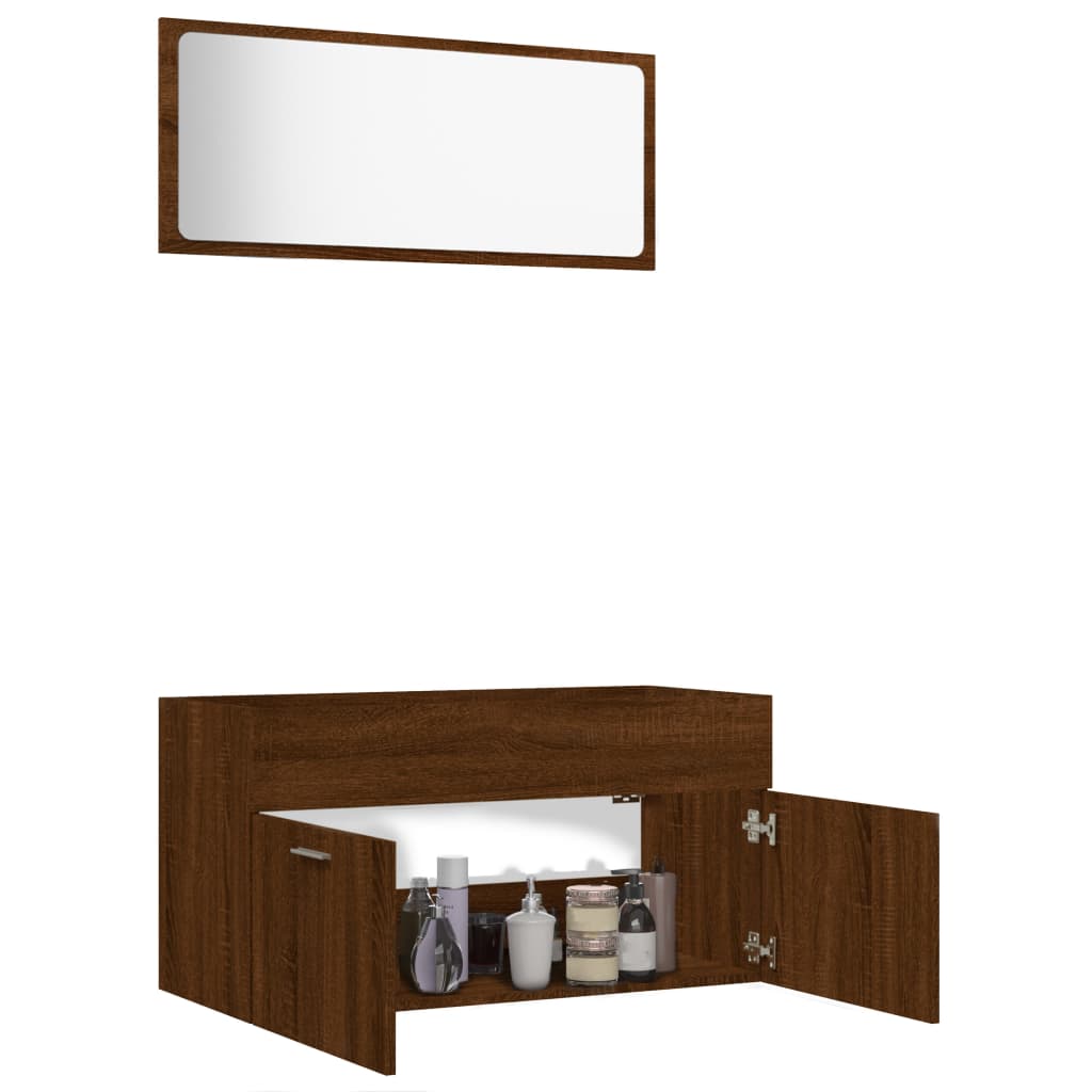 Bathroom furniture set, 2 pieces, brown oak, processed wood